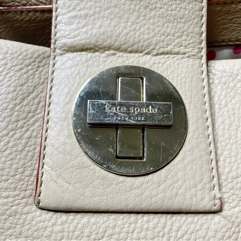 Kate Spade Bexley Anisha Pebbled Leather Turnlock Satchel Bag Nude Tan